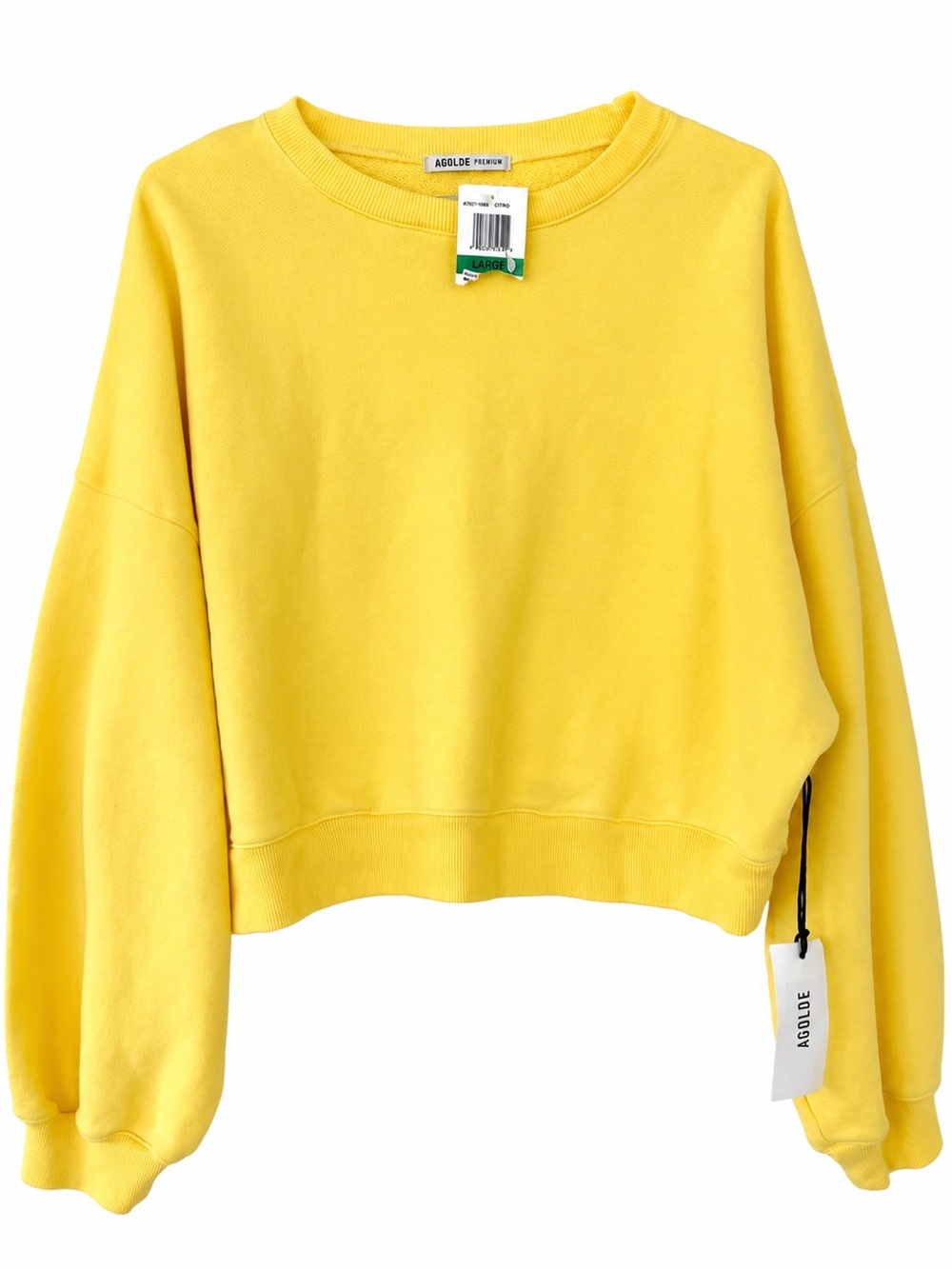 AGOLDE Balloon Sleeve Cropped Sweatshirt Yellow NWT Size Large Cotton